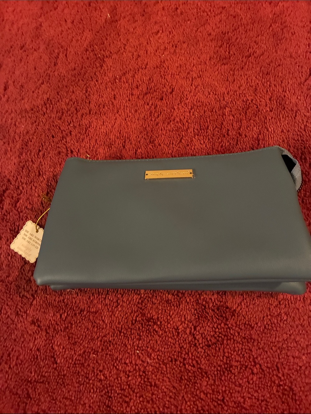 Simply Southern Blue Foldover Clutch with Gold Plate